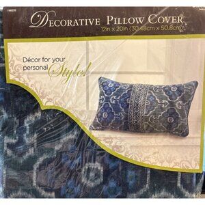 Decorative Blue Gray Ikat Lumbar Pillow Cover 12x20 Inch Accent Home Decor